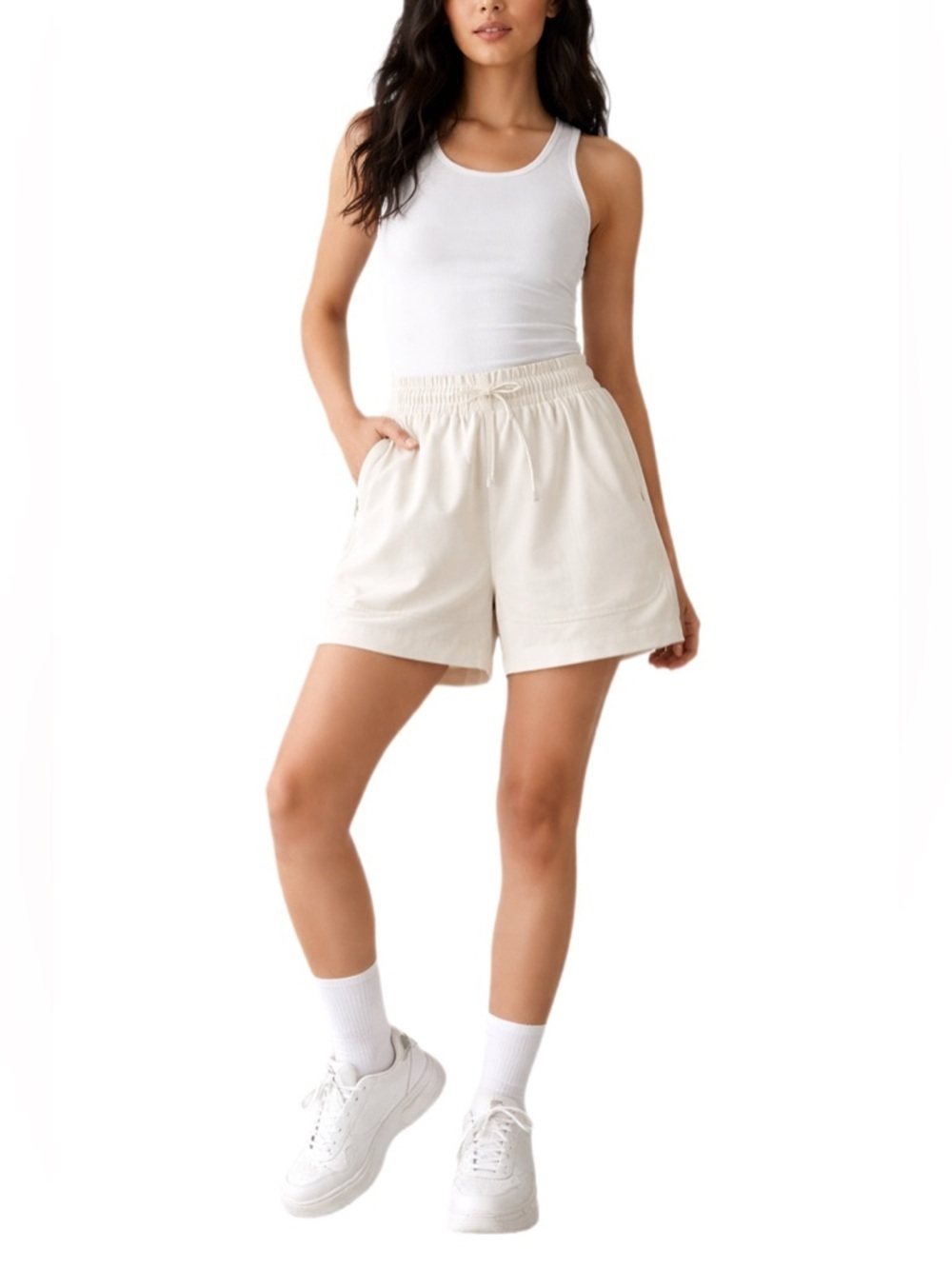 SPANX Travel Gab Bone Cream Pull On Shorts Size L NWT